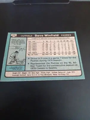 1980 Topps - Dave Winfield #230. Padres. NRMT+ - Baseball Card Single