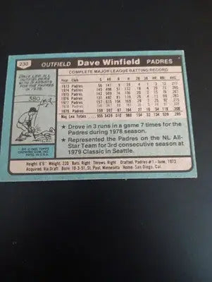 1980 Topps - Dave Winfield #230. San Diego Padres. EX+ - Baseball Card Single