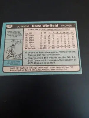 1980 Topps - Dave Winfield #230. San Diego Padres. EX+ - Baseball Card Single