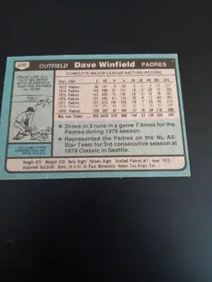 1980 Topps - Dave Winfield #230. San Diego Padres. EX+ - Baseball Card Single