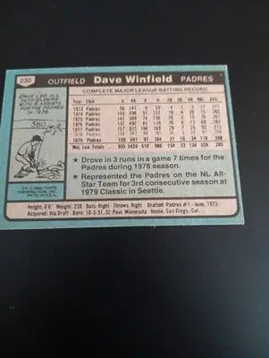1980 Topps - Dave Winfield #230. San Diego Padres. EX+ - Baseball Card Single