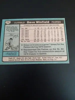 1980 Topps - Dave Winfield #230. San Diego Padres. EX+ - Baseball Card Single