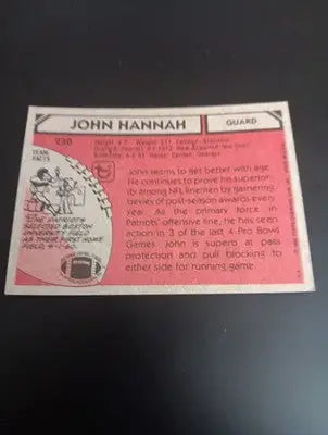 1980 Topps - John Hannah #230. NE Patriots. EX-NRMT - Football Card Single