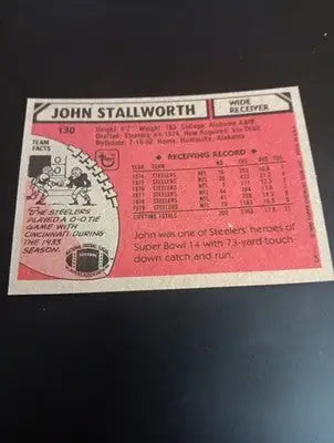 1980 Topps - John Stallworth #130. Pittsburgh Steelers. EX-NRMT - Football Card Single