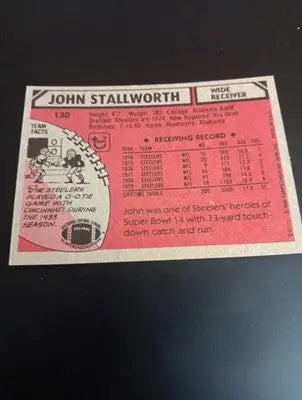 1980 Topps - John Stallworth #130. Pittsburgh Steelers. EX-NRMT - Football Card Single