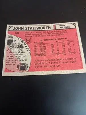1980 Topps - John Stallworth #130. Pittsburgh Steelers. EX-NRMT - Football Card Single