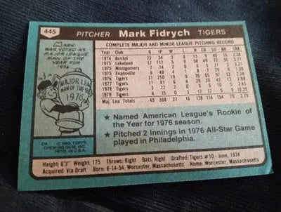 1980 Topps - Mark Fidrych #445. Detroit Tigers. EX+ - Baseball Card Single