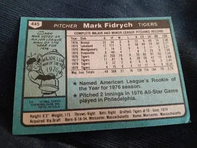 1980 Topps - Mark Fidrych #445. Detroit Tigers. EX+ - Baseball Card Single