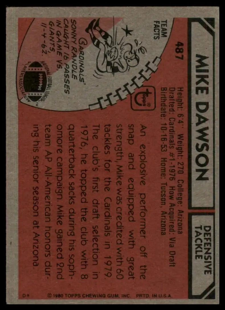 1980 Topps Mike Dawson #487 St Louis Cardinals Football Card NFL Sports