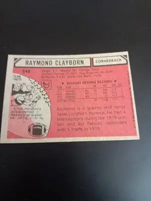 1980 Topps - Raymond Clayborn #248. NE Patriots. EX-NRMT - Football Card Single