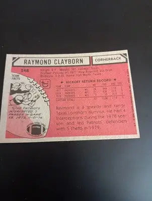 1980 Topps - Raymond Clayborn #248. NE Patriots. EX-NRMT - Football Card Single