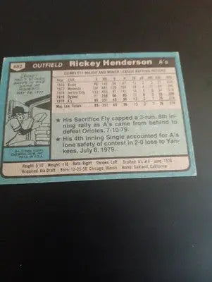 1980 Topps - Rickey Henderson #482 (RC). *lower grade. front crease. GD-VG - Baseball Card Single