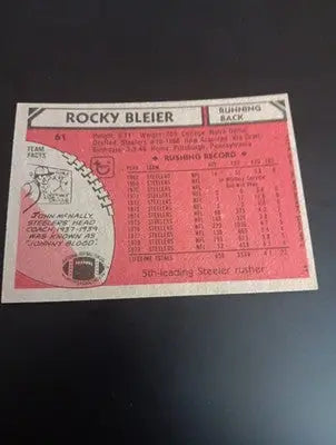 1980 Topps - Rocky Bleier #61. Pittsburgh Steelers. EX-NRMT - Football Card Single