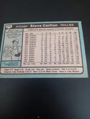 1980 Topps - Steve Carlton #210. Philadelphia Phillies. EX - Baseball Card Single