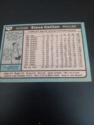 1980 Topps - Steve Carlton #210. Philadelphia Phillies. EX - Baseball Card Single