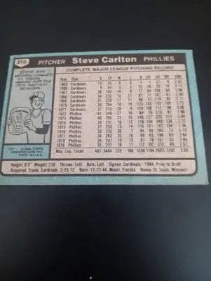 1980 Topps - Steve Carlton #210. Philadelphia Phillies. EX - Baseball Card Single