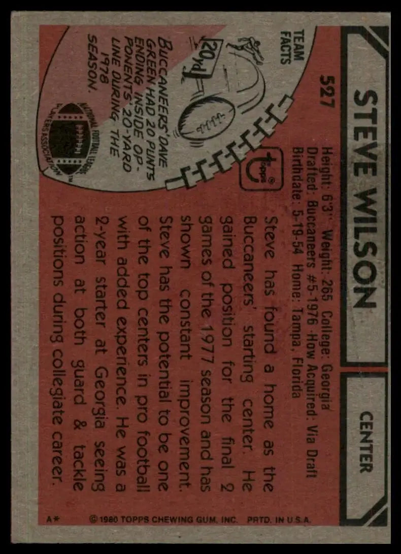 1980 Topps Steve Wilson #527 Tampa Bay BuccaneersFootball Card NFL Sports