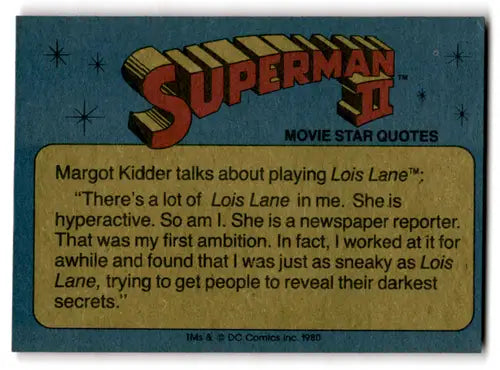 1980 Topps Superman II newswoman Lois Lane movie card in NM-MT condition