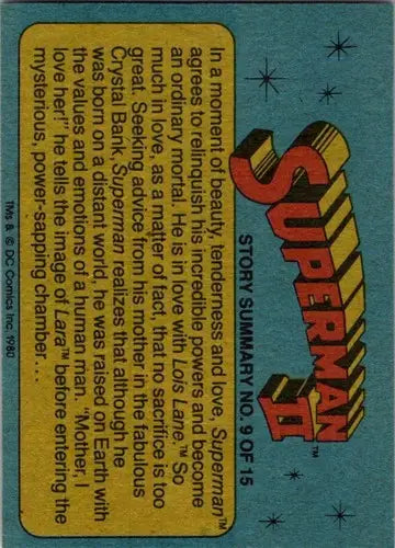 Original gloss Topps Superman trading card featuring Mysterious Chamber scene from 1980 Topps Superman II #42
