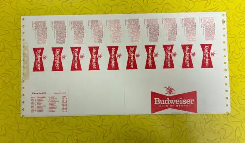 Budweiser promotional sheet featuring 1981 Chicago Bears season football ticket proof set