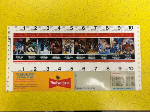 1981 Chicago Bears Season Football Ticket Proof Sheet Set featuring Payton and Singletary RC