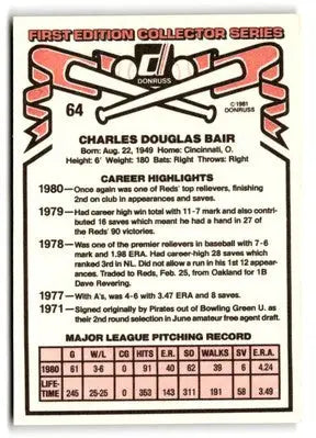 1981 Donruss #64 Doug Bair