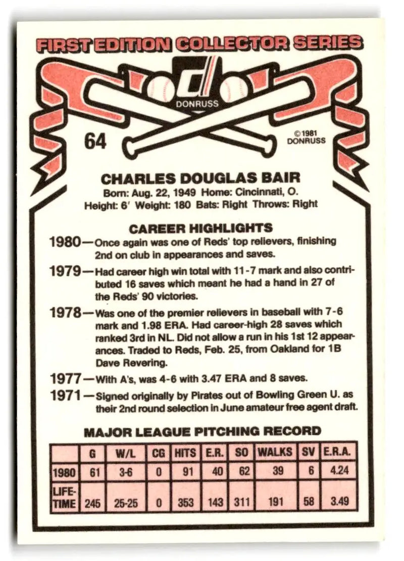 1981 Donruss #64 Doug Bair - Baseball Card Single