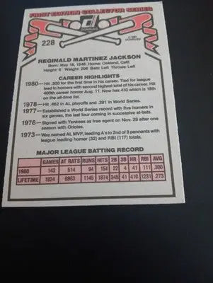 1981 Donruss - Reggie Jackson #228. NY Yankees. NRMT+