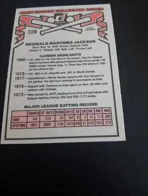 1981 Donruss - Reggie Jackson #228. NY Yankees. NRMT+