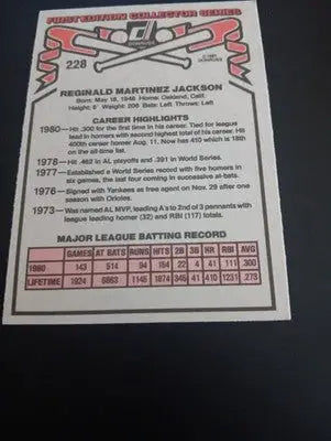 1981 Donruss - Reggie Jackson #228. NY Yankees. NRMT+