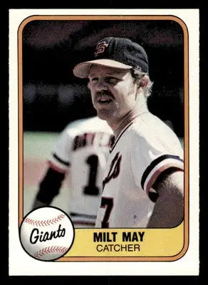 Vintage 1981 Fleer Milt May San Francisco Giants baseball card featuring San Francisco Giants catcher