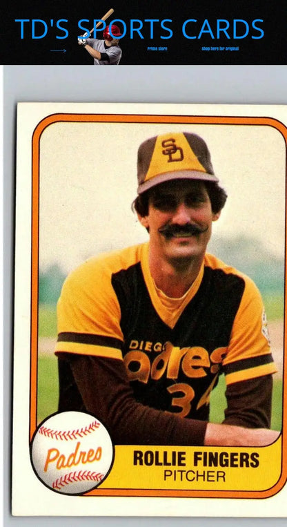 1981 Fleer Rollie Fingers baseball card featuring Hall of Famer Pitcher