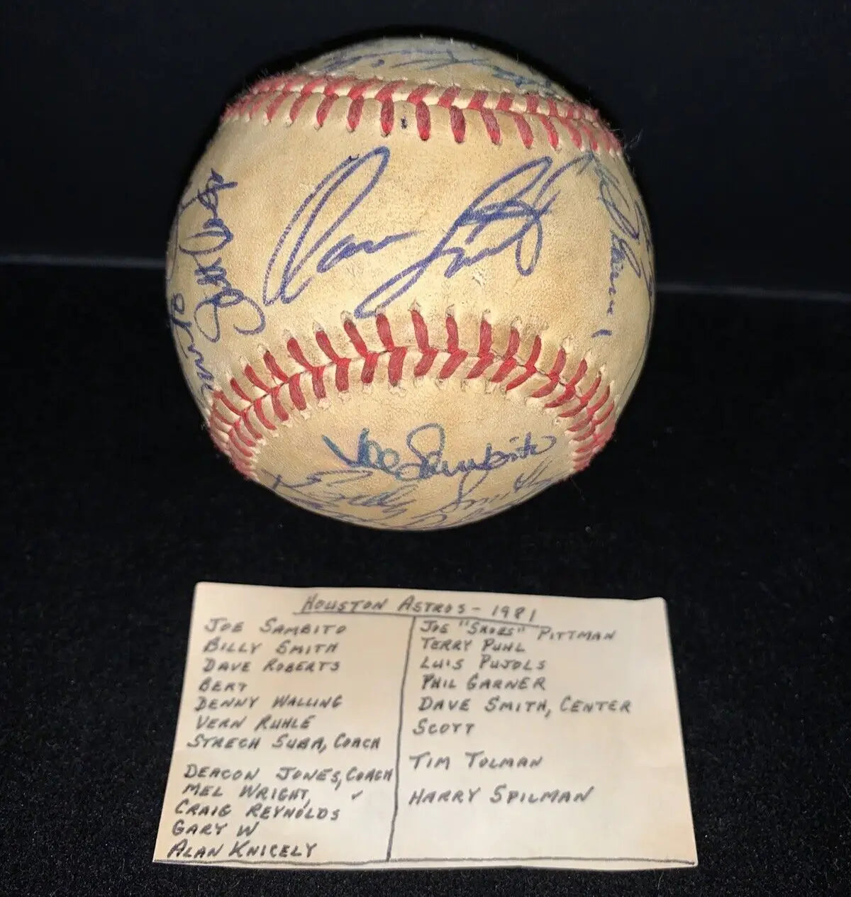 1981 Houston Astros Team Signed ONL Baseball Auto 24Sigs Dave Smith Puhl Scott