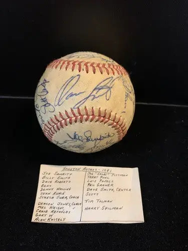 1981 Houston Astros Team Signed ONL Baseball Auto 24Sigs Dave Smith Puhl Scott - Sports Memorabilia