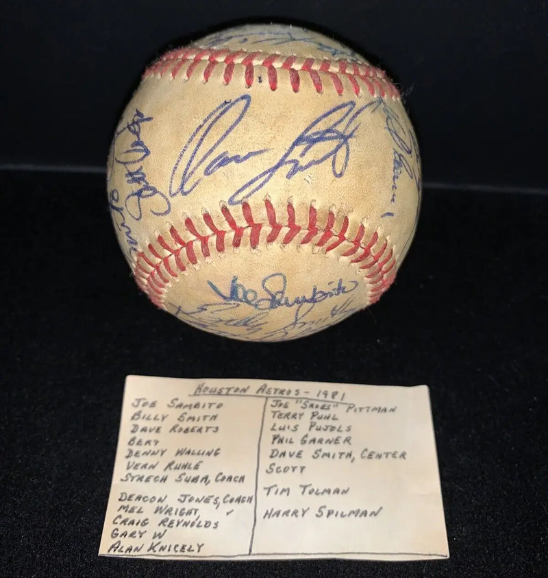 1981 Houston Astros Team Signed ONL Baseball Auto 24Sigs Dave Smith Puhl Scott - Sports Memorabilia