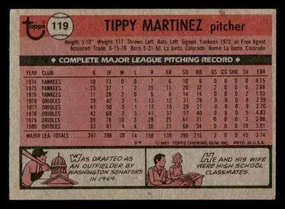 1981 Topps #119 Tippy Martinez - Baseball Card Single