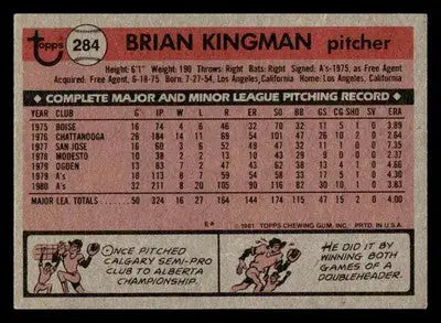 1981 Topps #284 Brian Kingman - Baseball Card Single