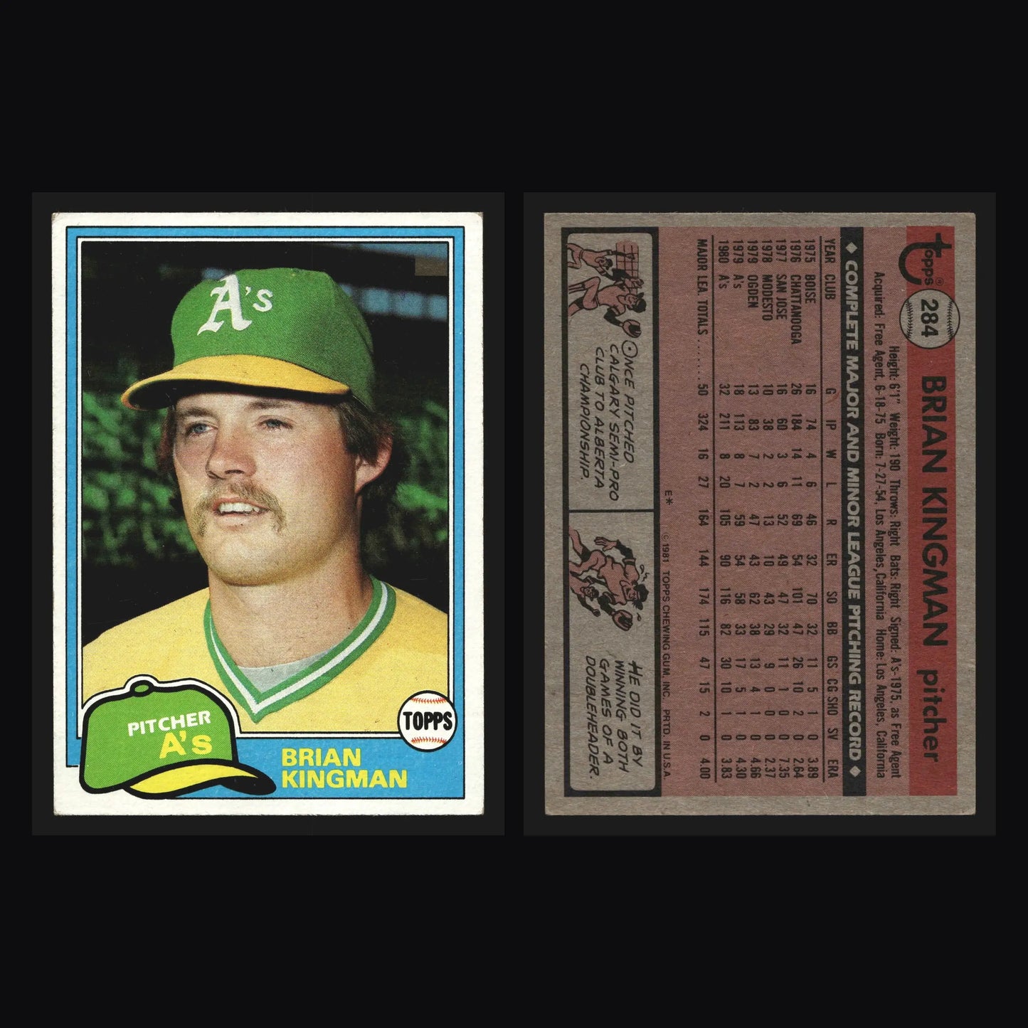 1981 Topps #284 Brian Kingman Oakland Athletics - Baseball Card Single