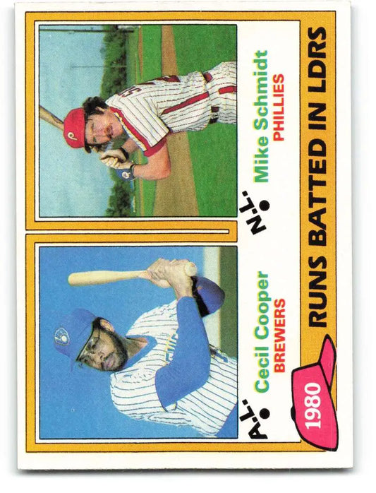 1981 Topps #3 Cecil Cooper/Mike Schmidt EX Excellent Milwaukee Brewers/Philadelphia Phillies Baseball Card - Baseball