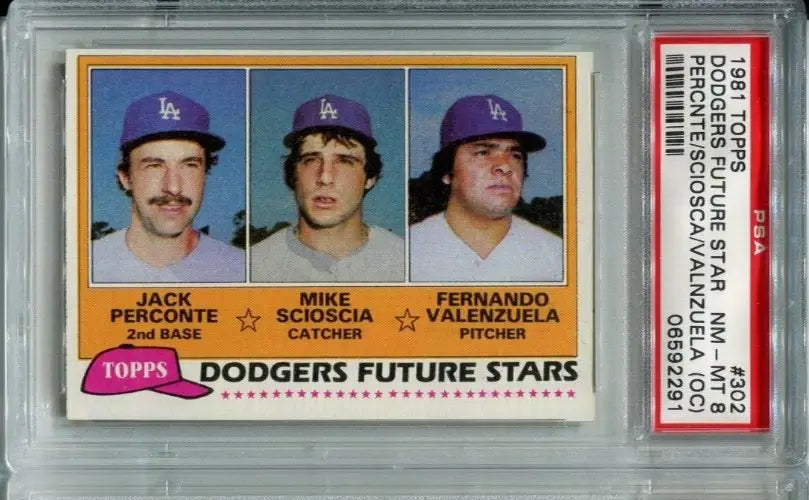 1981 TOPPS #302 FERNANDO VALENZUELA MIKE SCIOSCIA DODGERS RC PSA 8 O/C NM-MT