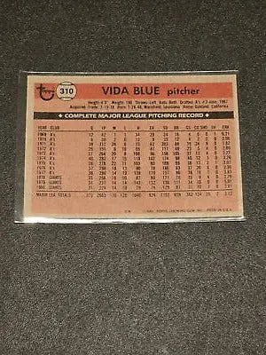 Back of 1981 Topps Vida Blue baseball card showing player stats and card details
