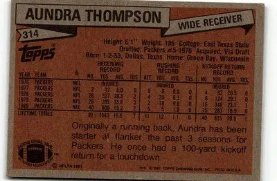 Aundra Thompson football card from 1981 Topps #314 featuring Green Bay Packers player