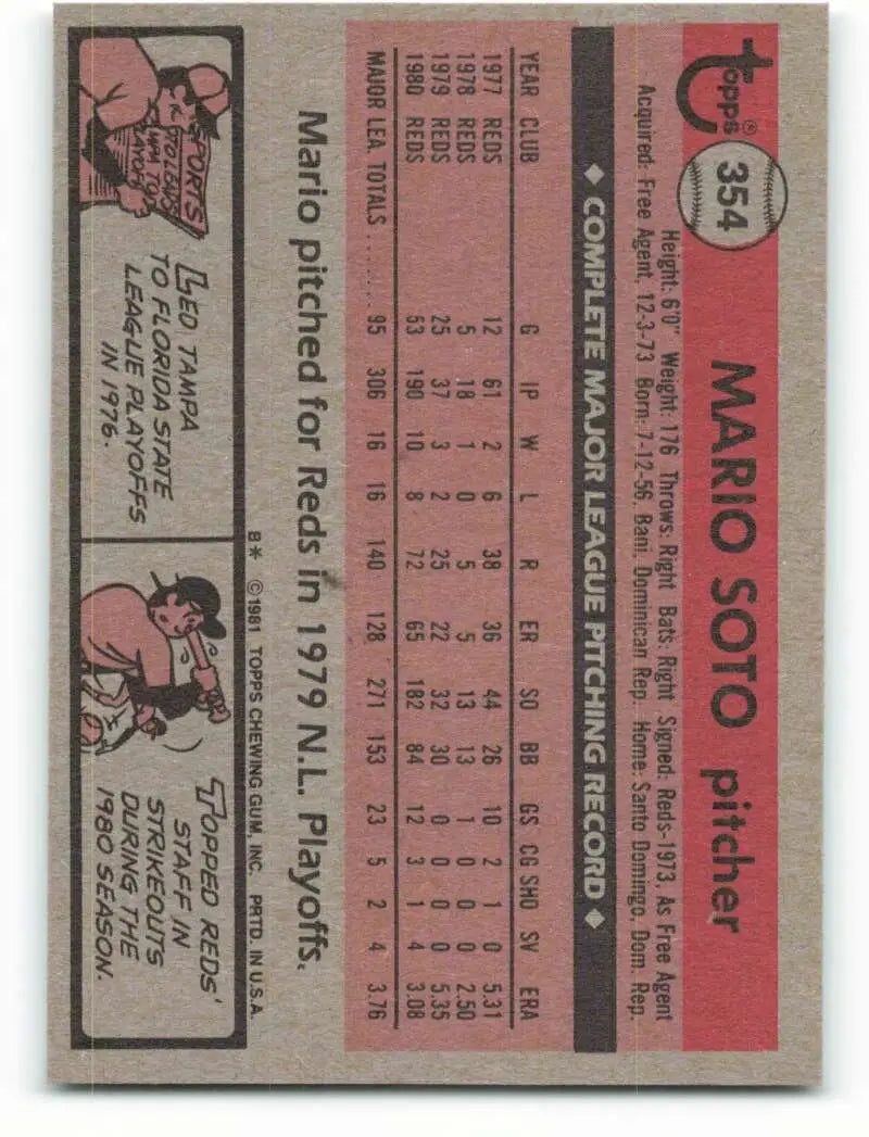 1981 Topps #354 Mario Soto EX Excellent Cincinnati Reds Baseball Card - Baseball Card Single