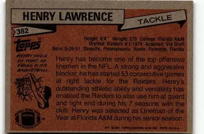 Henry Lawrence football card from 1981 Topps series featuring Oakland Raiders player