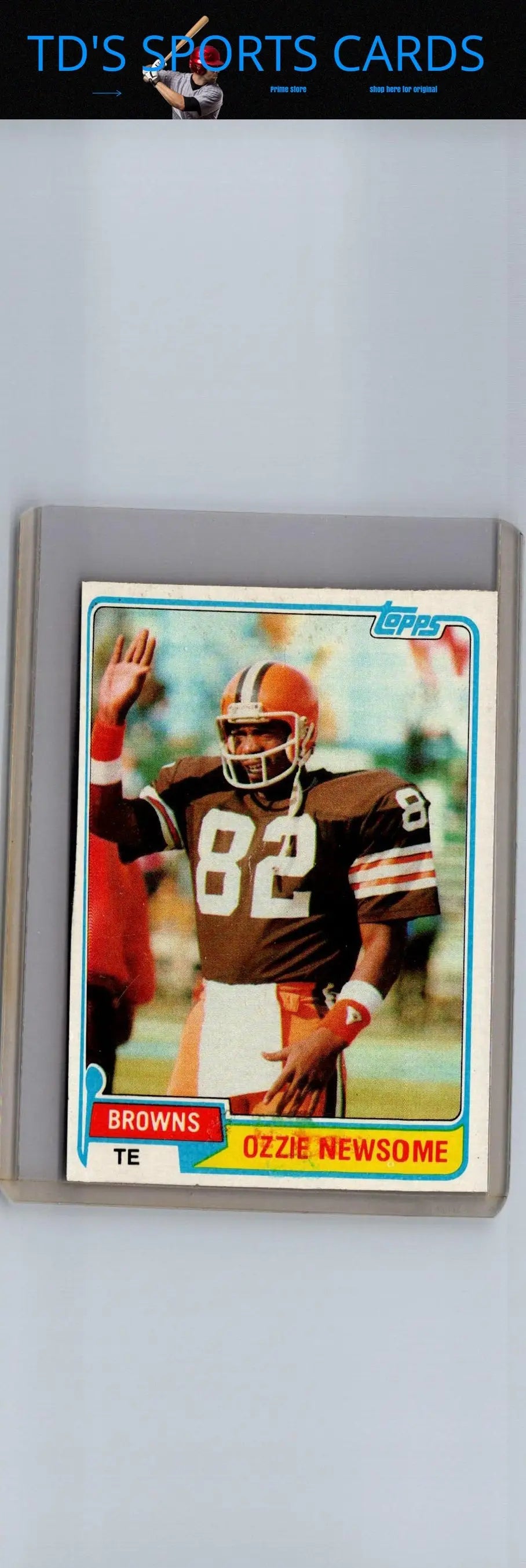 Ozzie Newsome football card from 1981 Topps #435 displayed in product packaging