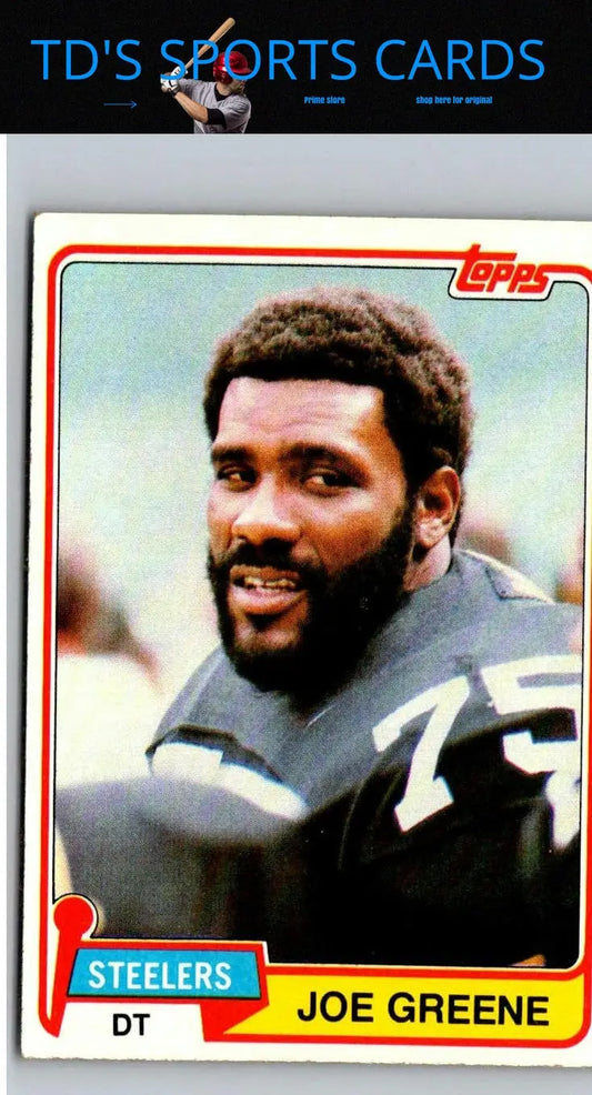 Joe Greene 1981 Topps #495 trading card featuring the iconic football legend