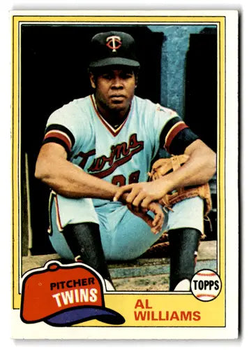 Vintage Al Williams baseball card in Minnesota Twins uniform from 1981 Topps sports cards