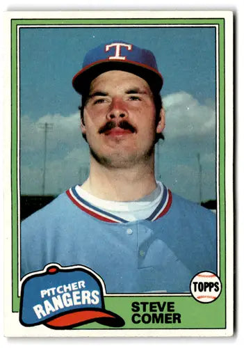Vintage Steve Comer baseball card from 1981 Topps featuring Rangers, original gloss