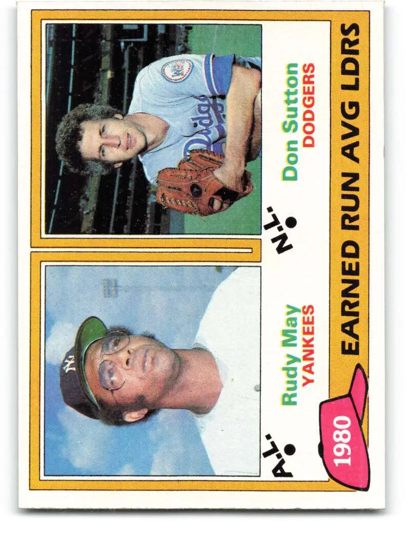 1981 Topps #7 Rudy May/Don Sutton EX Excellent New York Yankees/Los Angeles Dodgers Baseball Card - Baseball Card Single