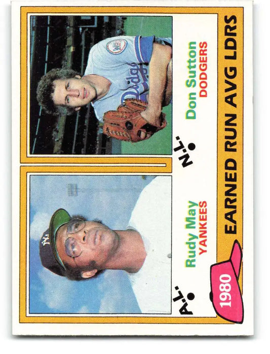 1981 Topps #7 Rudy May/Don Sutton EX Excellent New York Yankees/Los Angeles Dodgers Baseball Card - Baseball Card Single